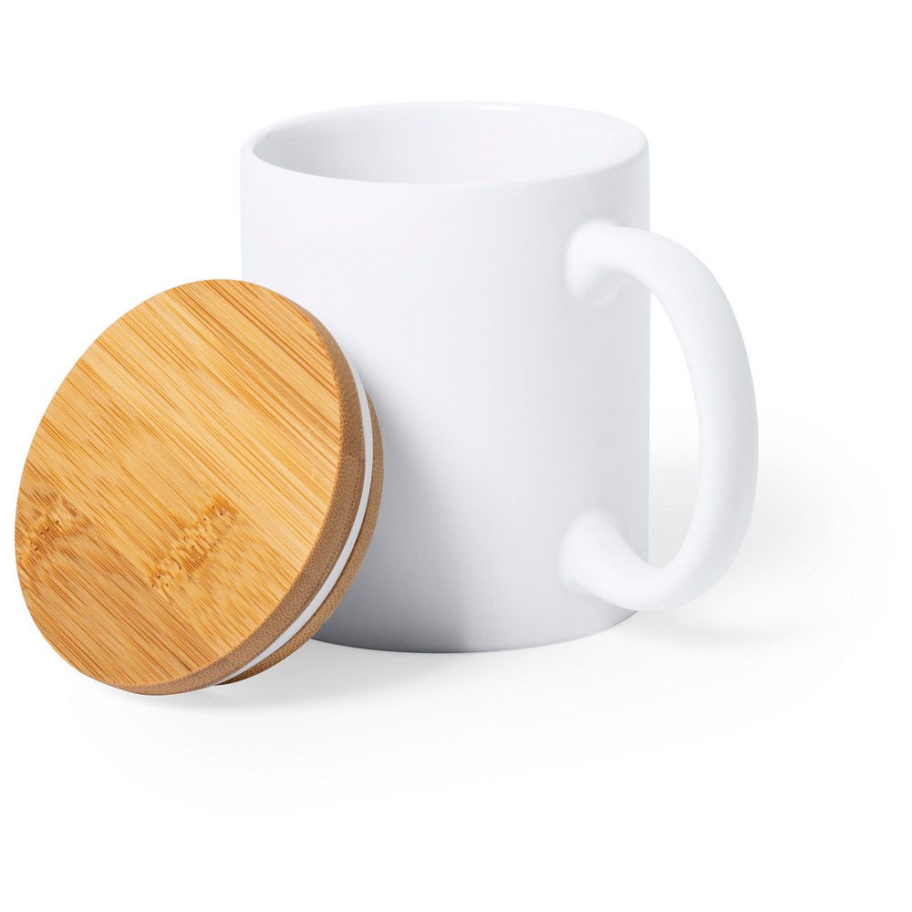 Mug en cramique 370 ml avec couvercle en bambou