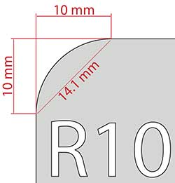 Dcoupe angle carterie Rayon 10 mm